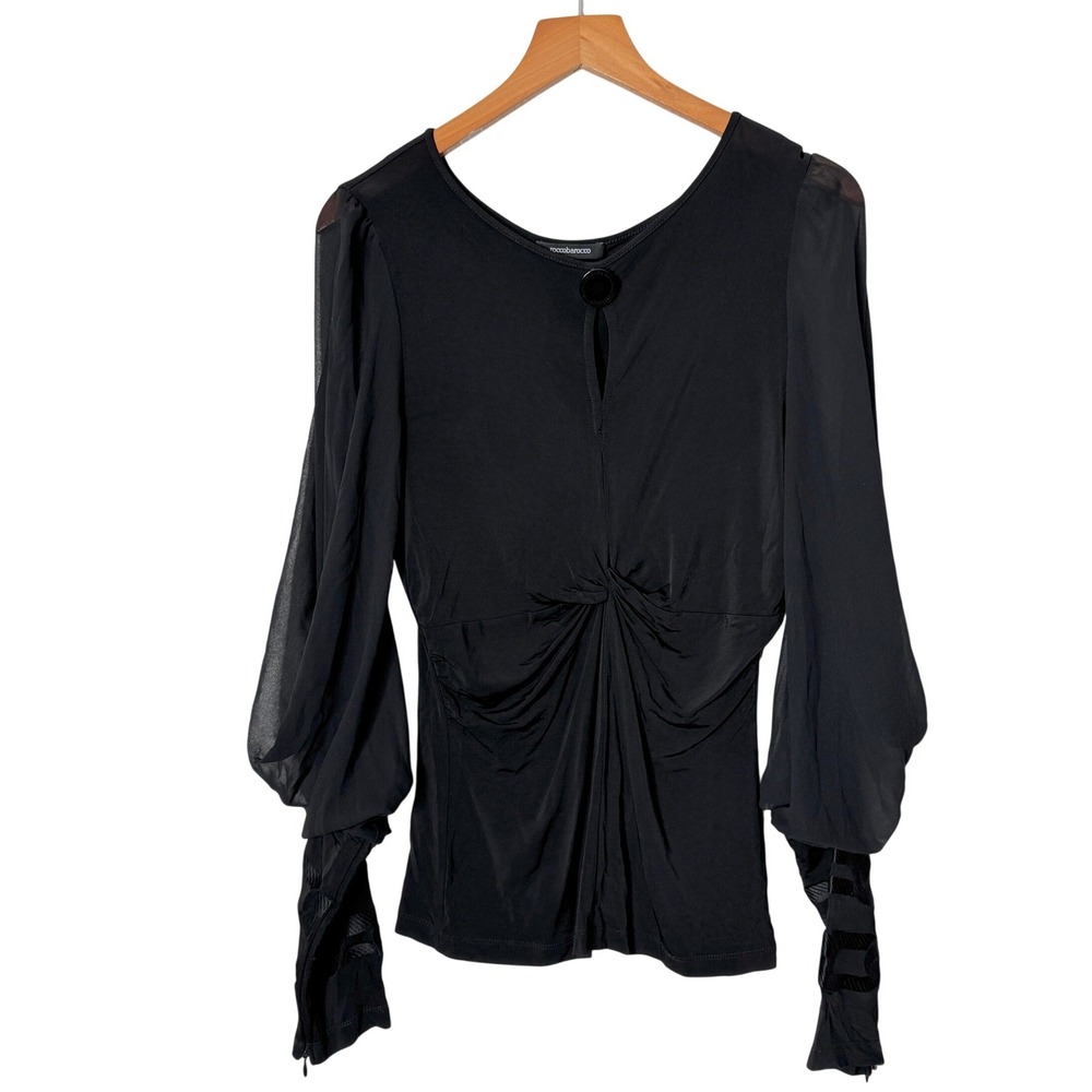 Roccobarocco Black Twist Front Top Sheer Sleeve Whimsygoth Keyhole Size Small
